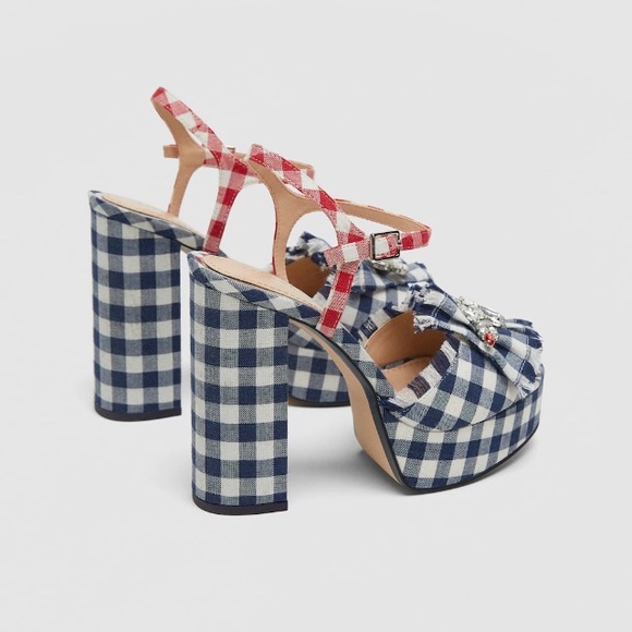 Zara Vichy pattern bejeweled platform sandals HP! - Picture 3 of 6